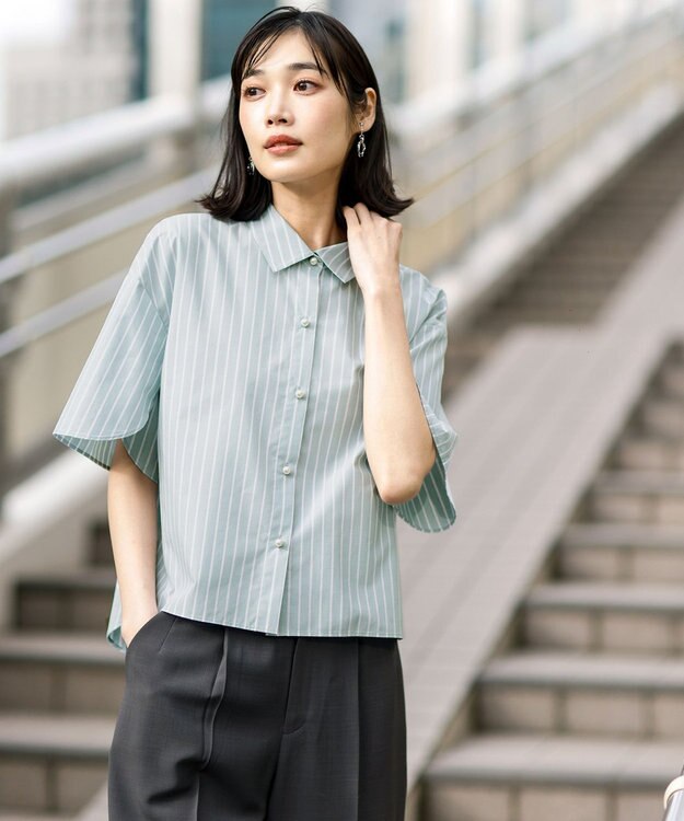 ANY SIS S ペタルスリーブ シャツ ミントストライプ