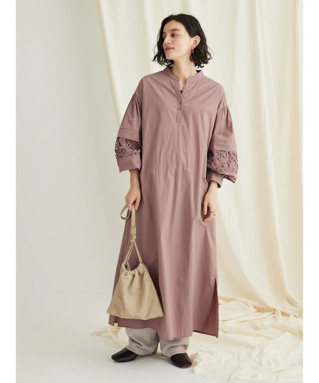 CRAFT STANDARD BOUTIQUE 袖レース使いワンピース Mocha