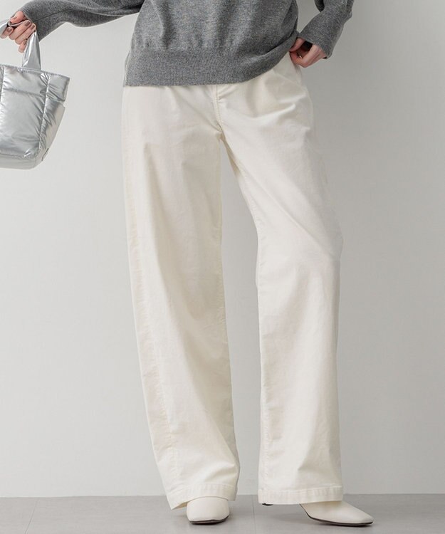 23区 S 【洗える】23区DENIM ベルベットストレッチ ワイドパンツ ホワイト系