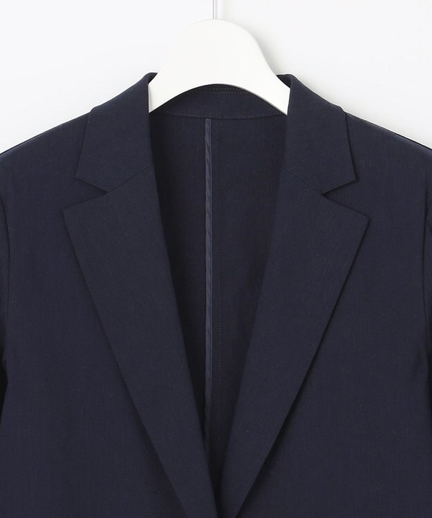 自由区 【洗える】テンセルリネンストレッチ テーラードジャケット ネイビー系