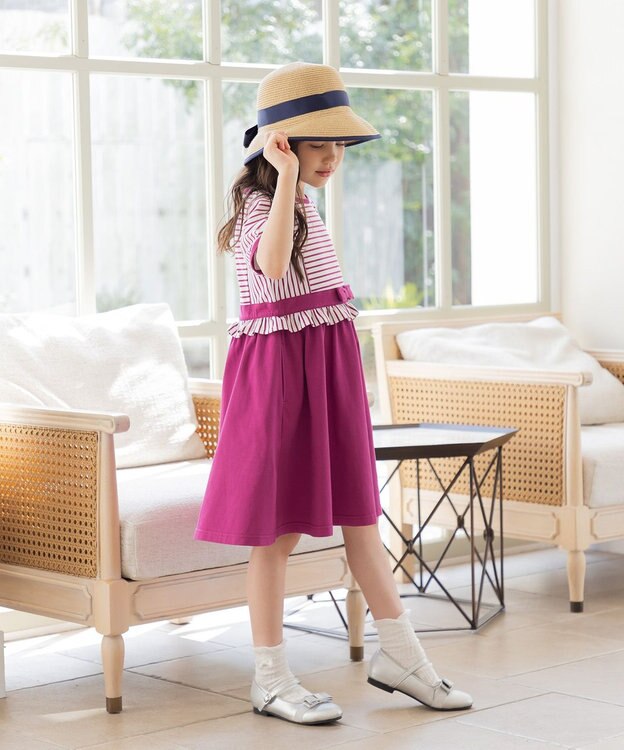 組曲 KIDS 【110-140㎝】マリンボーダー ワンピース ラズベリー