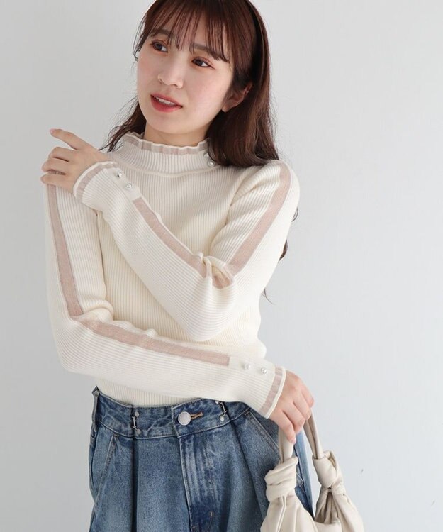 Green Parks ・ｓｗｉｎｇ　ｂｙ　シフォンフリルリブハイネック Ivory