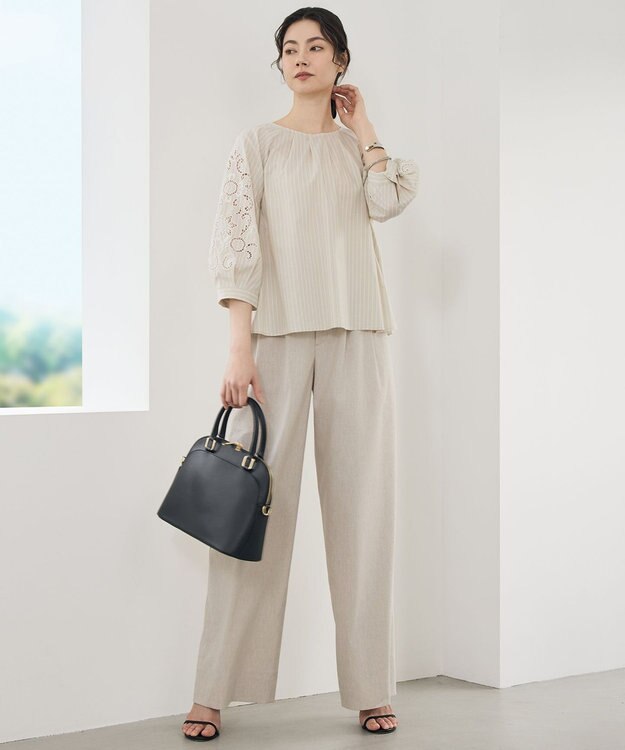 自由区 【SHIHOさん着用】エンブロイダリーブロードパフスリーブ ブラウス フラックス×オフ