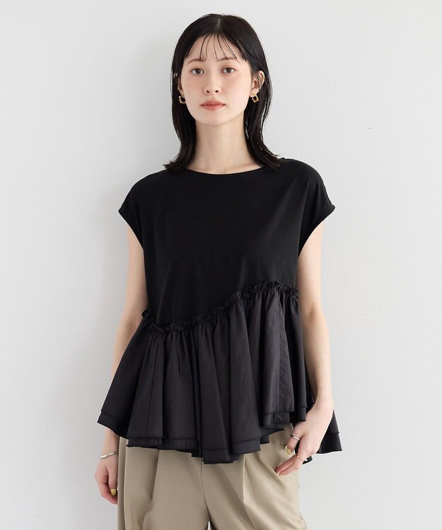 YECCA VECCA アシメペプラムカットソー Black
