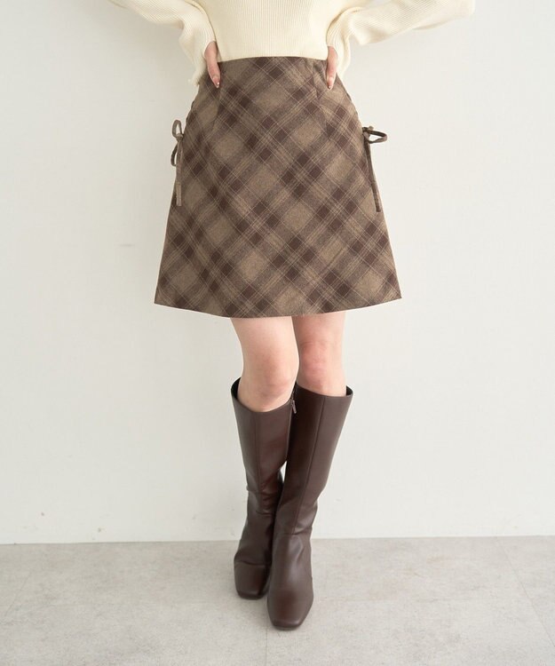 earth music&ecology サイドレースアップミニスカート Check Brown