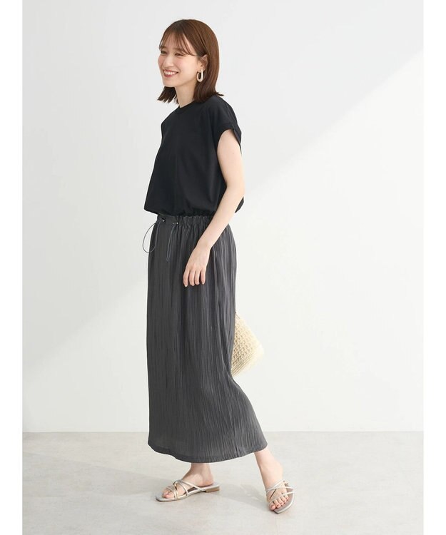 Green Parks プリーツドッキングフレンチワンピース Dark Gray