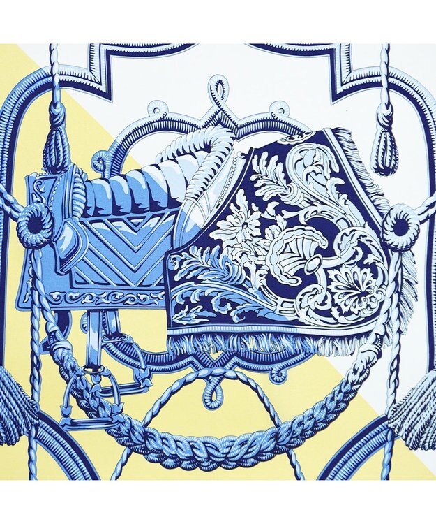 Marca ＜春の新作！＞【伝統横濱スカーフ】ビッグタッセル&鞍（FET-056） 小判 シルクツイル スカーフ イエロー×ブルー