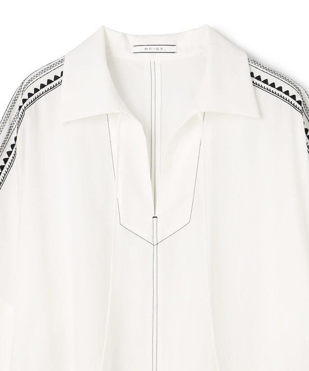 BEIGE， AXI / 刺繍ステッチ ドルマンロングドレス Ecru