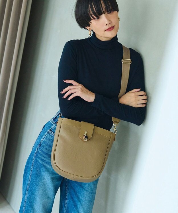 TOPKAPI 【Breath TOPKAPI】RIPPLE LOCK  リプルロック レザーコンビ ショルダー バッグ カーキブラウン