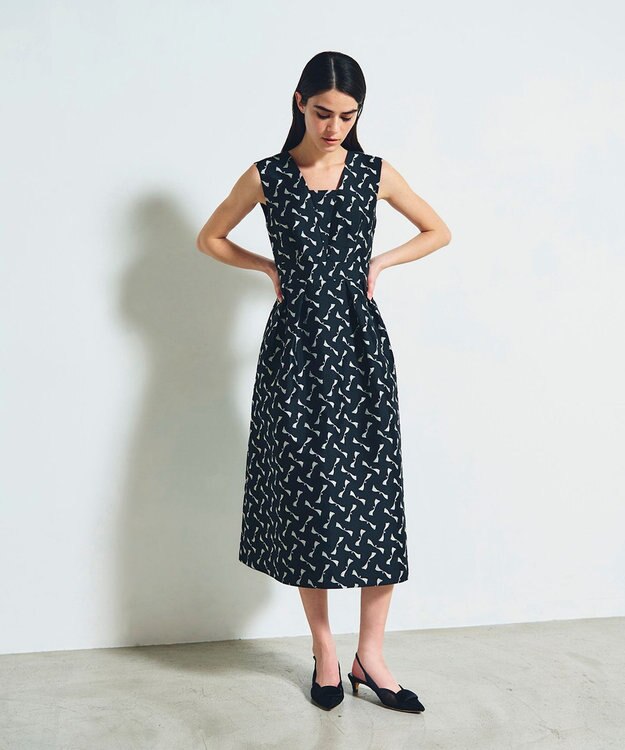 GRACE CONTINENTAL リボンジャガードワンピース ブラック