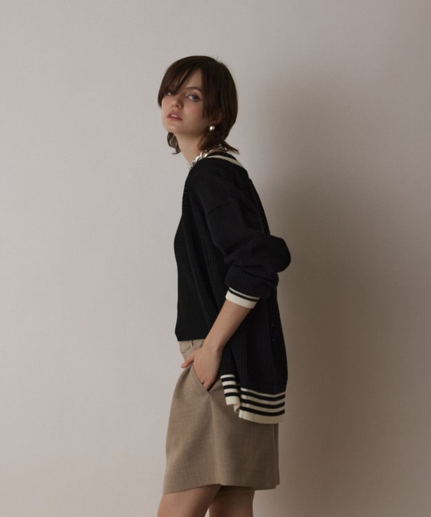 GRACE CONTINENTAL メッシュラインニットカーディガン ブラック