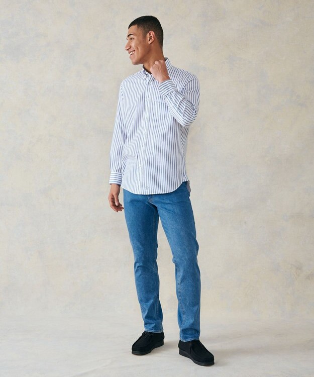 J.PRESS MEN ドビーマルチストライプ シャツ ブルー系1