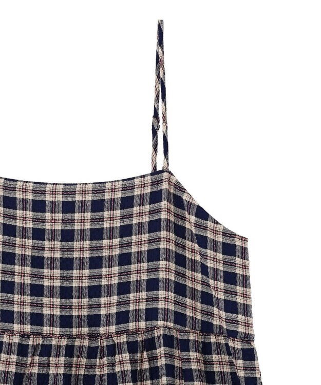 earth music&ecology シャーリングラメチェックキャミワンピース Navy