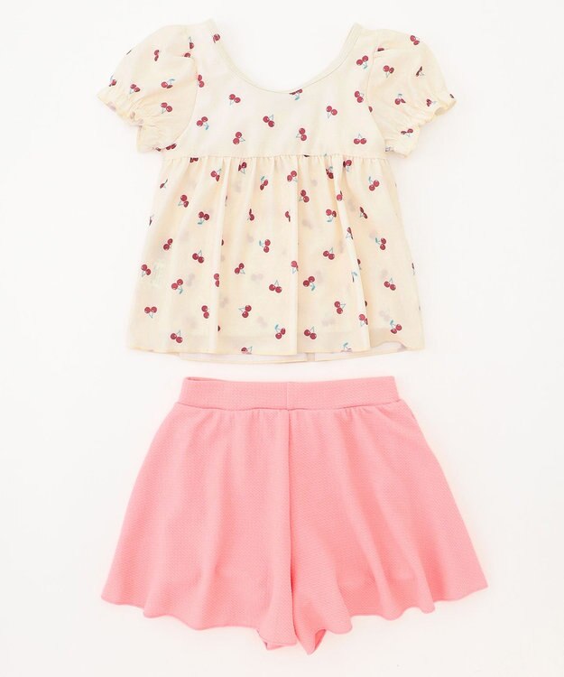 ANY KIDS 総柄 セパレート水着 エクリュ×ピンク（サクランボ）