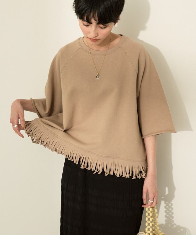 AMERICAN HOLIC フリンジ5分袖ラグランスウェット Beige