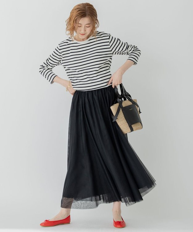 23区 【WEB限定/洗える】エアリーチュール スカート ブラック系