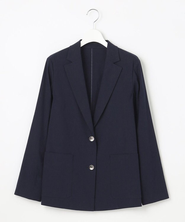 自由区 【洗える】テンセルリネンストレッチ テーラードジャケット ネイビー系