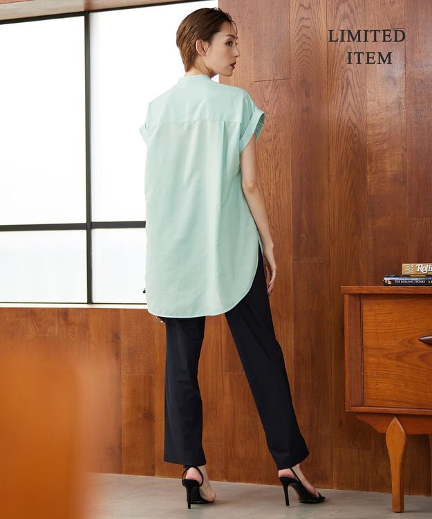 ICB 【洗える】ヌーディスローン  バンドカラーブラウス ライトグリーン系