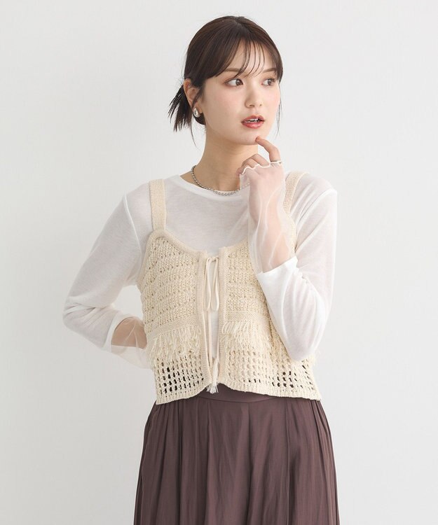 earth music&ecology フリンジニットビスチェ Ivory