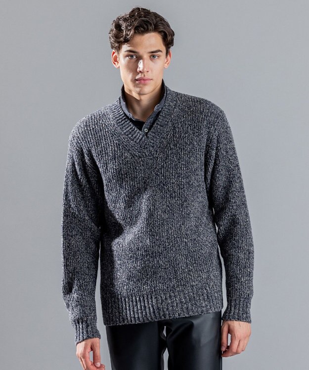 JOSEPH HOMME エクストラファインブークレ　Vネックニット ネイビー系