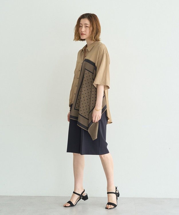 YECCA VECCA スカーフデザインアシメハーフスリーブシャツ Beige