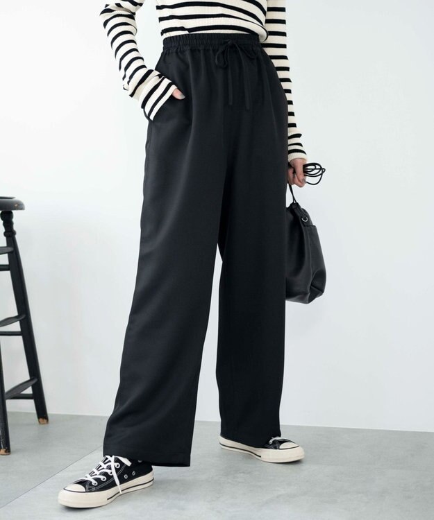 WEGO 【ウエストゴム/手洗い可】カラーイージーパンツ ブラック