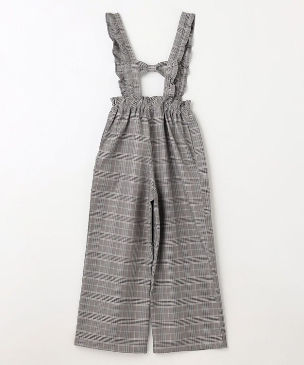 ANY KIDS フリル チェック サロペット ブラック系チェック