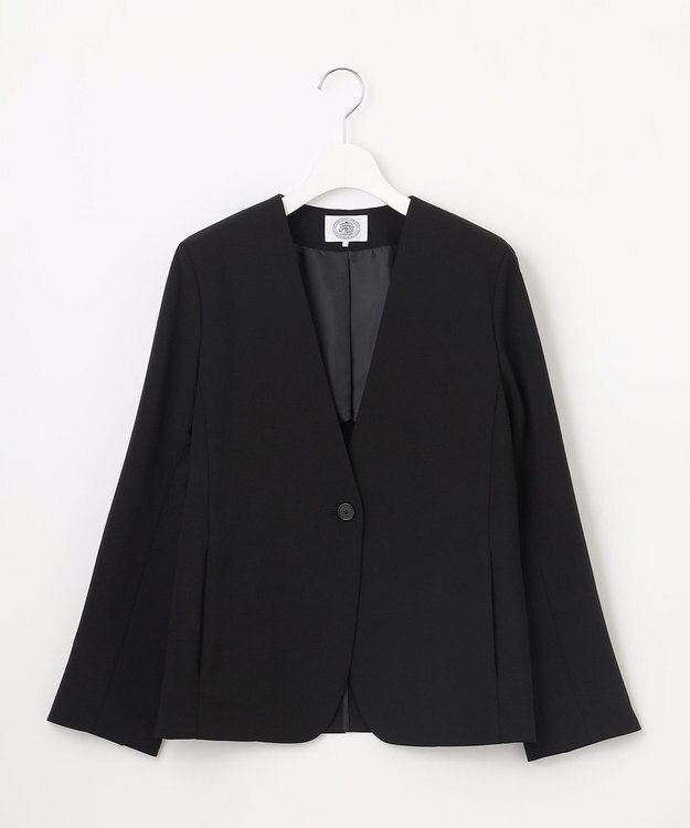 J.PRESS LADIES 【セットアップ対応・人気素材】Light ジョーゼット ノーカラー ジャケット ブラック系