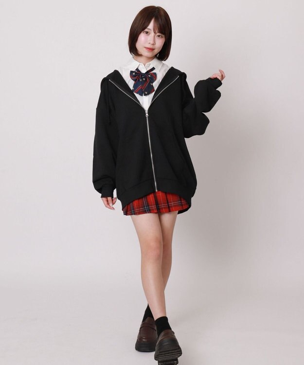 WEGO 【SCHOOLITEM】ルーズフィットZIPパーカー ブラック