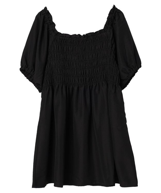 earth music&ecology ２ｗａｙショルダーシャーリングチュニック Black