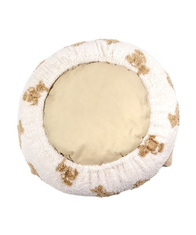 PET PARADISE ペットパラダイス くまちゃん織り 遠赤外線 丸型 寝袋  Ｓ ホワイト×ブラウン