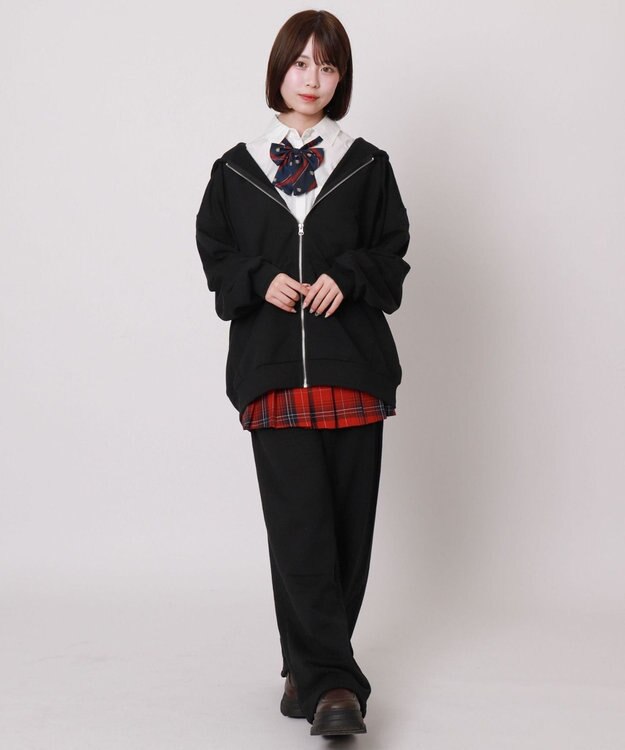 WEGO 【SCHOOLITEM】ルーズフィットZIPパーカー ブラック