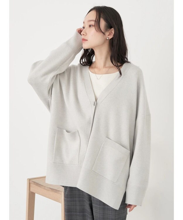 earth music&ecology やわらかタッチＶネックカーディガン Gray Mixture