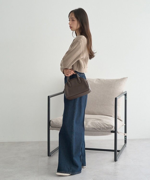 earth music&ecology 襟付きケーブルニットジャケット Mocha