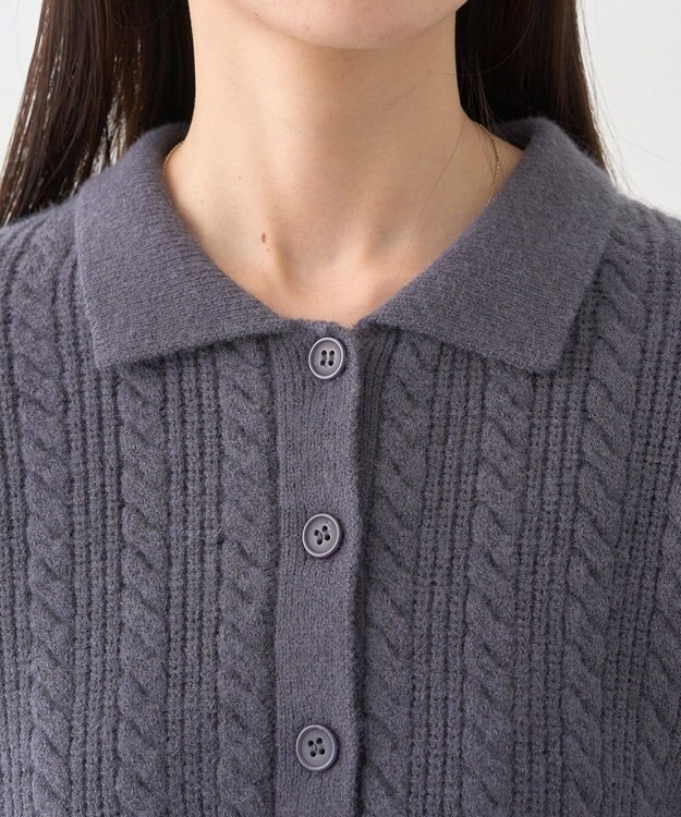 earth music&ecology 襟付きケーブルニットジャケット Charcoal Gray