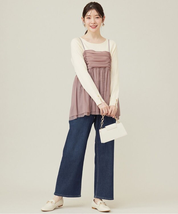 ANY SIS 【洗える】チュールレイヤード キャミソール スモーキーピンク