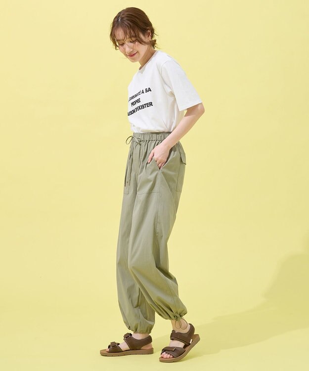 ANY 【洗濯機可/ウエストゴム】パラシュートパンツ カーキ