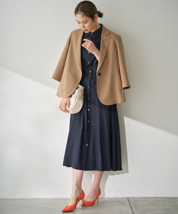 組曲 【WEB限定カラーあり】ボリュームスリーブシャツワンピース ネイビー系
