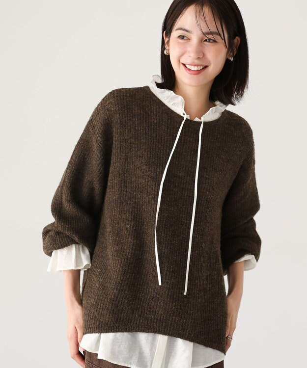 Green Parks シアーゆったりニットプルオーバー Brown
