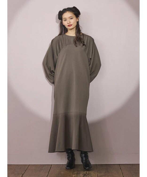 Green Parks ■ＥＳＣＡＲ　ギャザーヨークキリカエワンピース Charcoal Gray