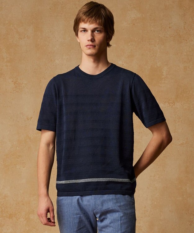 JOSEPH ABBOUD 【キングサイズ・エコ素材/軽量/通気性/速乾性】ペーパーヤーンニット Ｔシャツ ネイビー系
