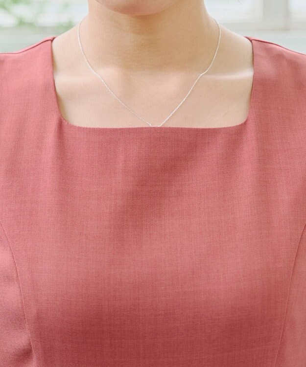 Tiaclasse 【洗える】麻調スクエアネックワンピース ピンク