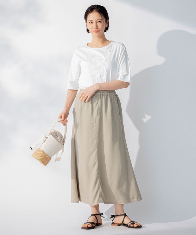 自由区 L 【セット可/洗える】テンセルデニム ロングスカート ベージュ系