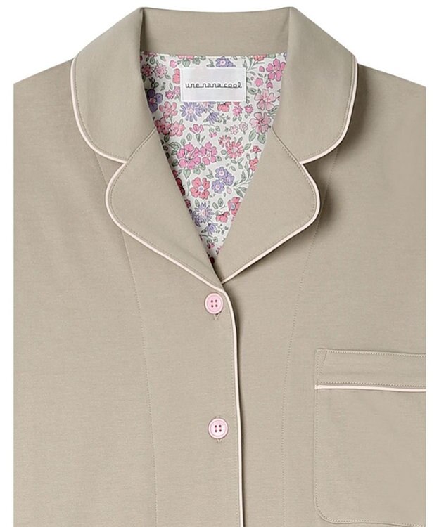 une nana cool 【綿100%】60/2 やわらか天竺 半袖開襟パジャマ MADE WITH LIBERTY FABRIC タン