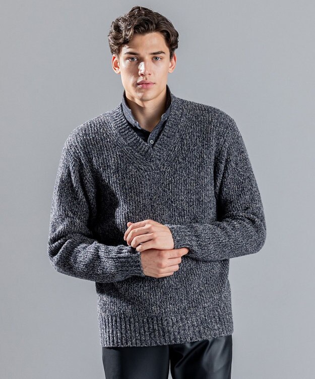 JOSEPH HOMME エクストラファインブークレ　Vネックニット ネイビー系