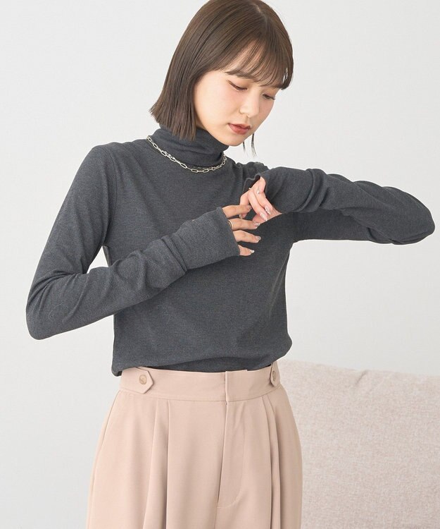 earth music&ecology リブタートルネックプルオーバー Gray