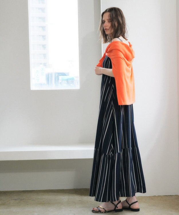 YECCA VECCA ハイゲージミドル丈Vネックカーディガン Orange