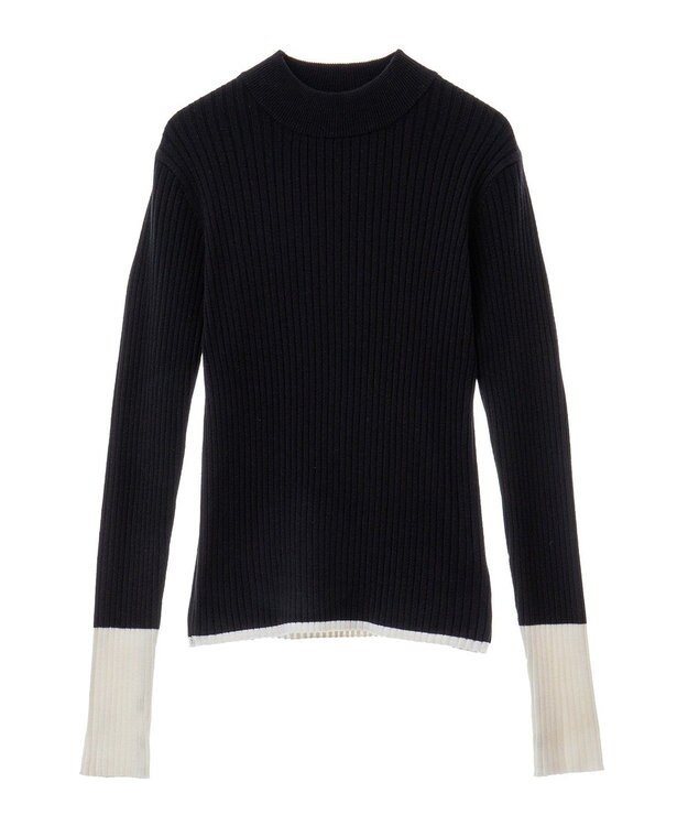 CRAFT STANDARD BOUTIQUE 洗える/とてもち配色モックネックリブニットプルオーバー/24AW Black