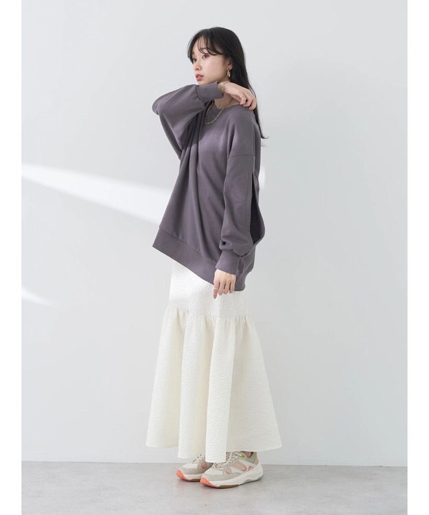 earth music&ecology エンボスフラワー　切替ボリュームスカート Ivory