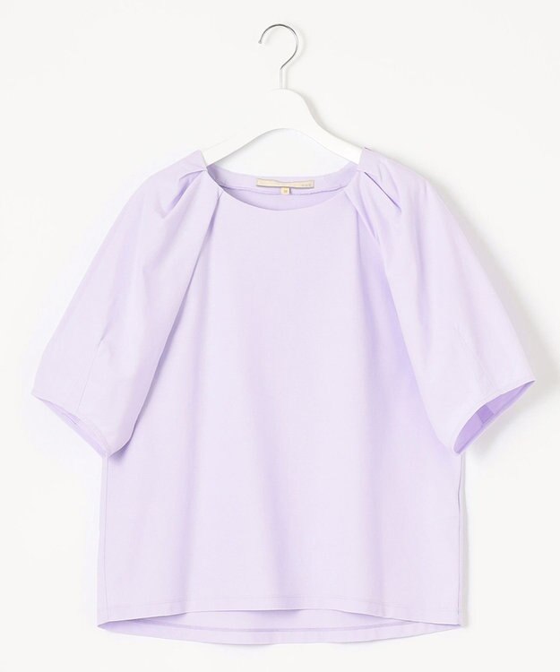 自由区 【XSサイズ~/洗える】ツイストプレインジャージー袖タック カットソー ライラック系
